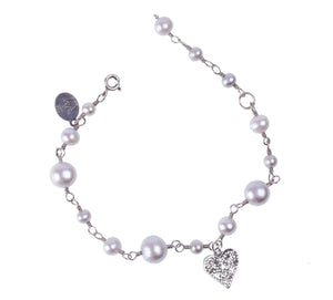 YC Heart Bracelet - silver pearls