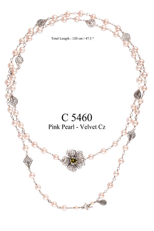 Hilma Collection Necklace  -  Velvet CZ Pink Pearl