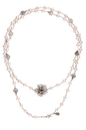 Hilma Collection Necklace  -  Velvet CZ Pink Pearl ✿