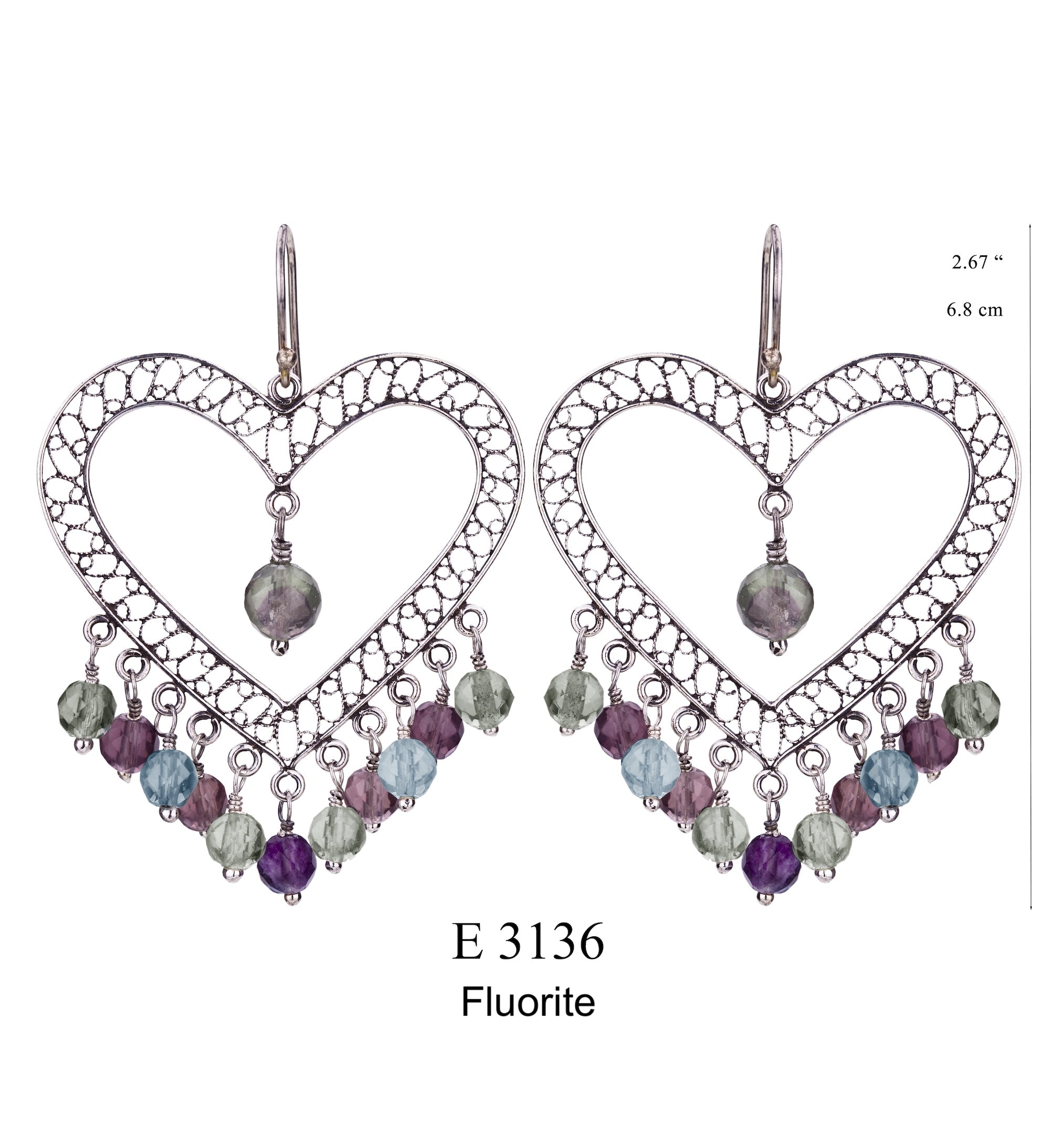 Heart Earrings with Fluorite Stones