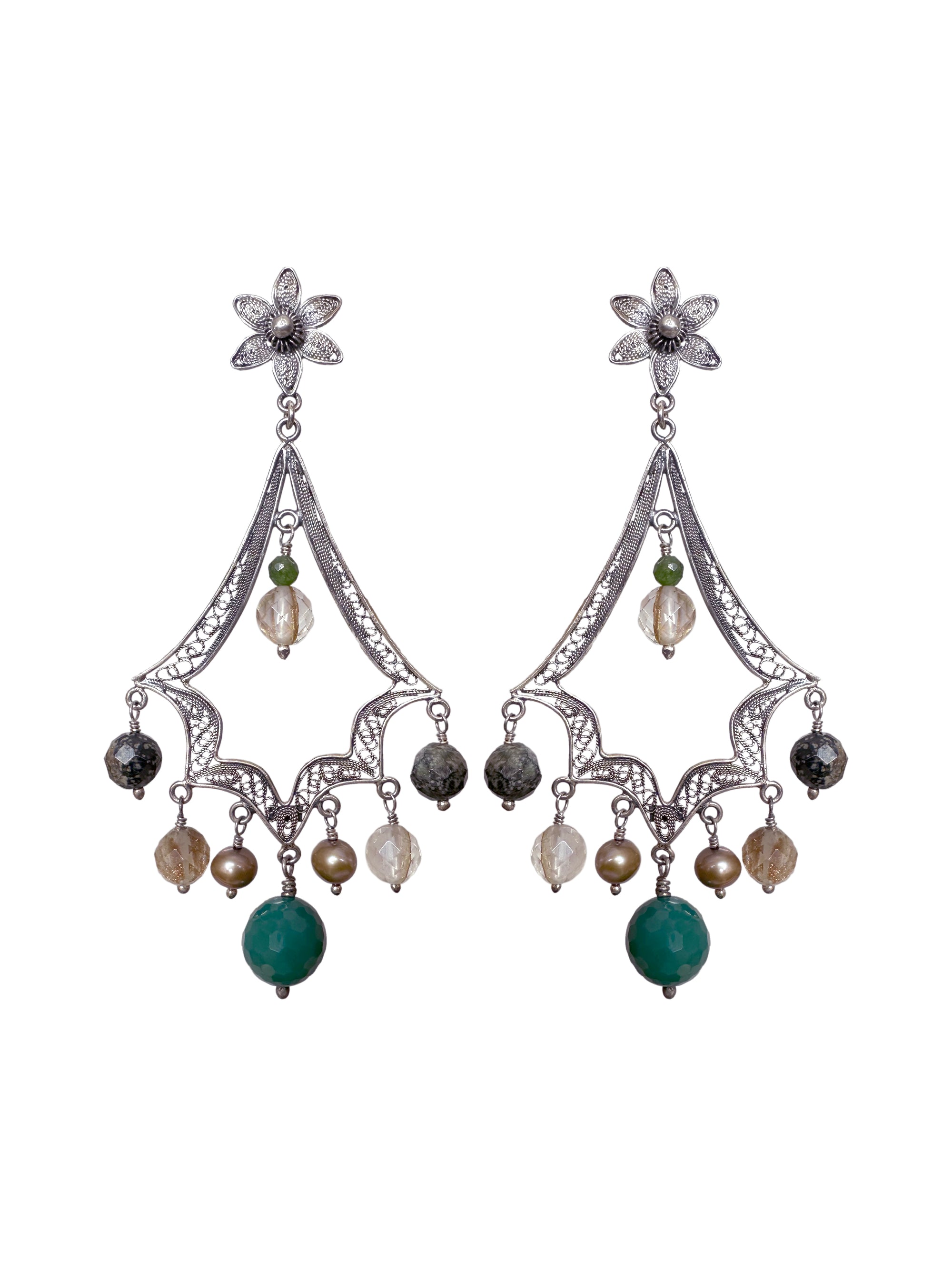 Festive earrings - Rutilite, Cream Pearl, Jasper