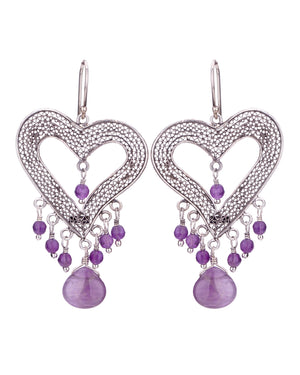 Heart earrings asymmetrical Amethyst