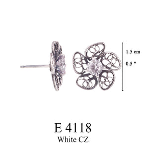 Phlox flower stud earrings - White