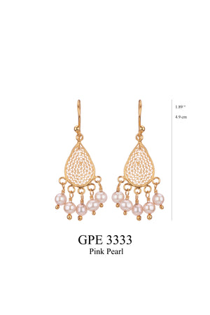 Small Teardrop gold filigree earrings - Pink