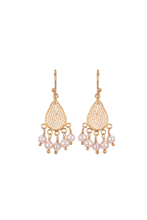Small Teardrop gold filigree earrings - Pink ✿