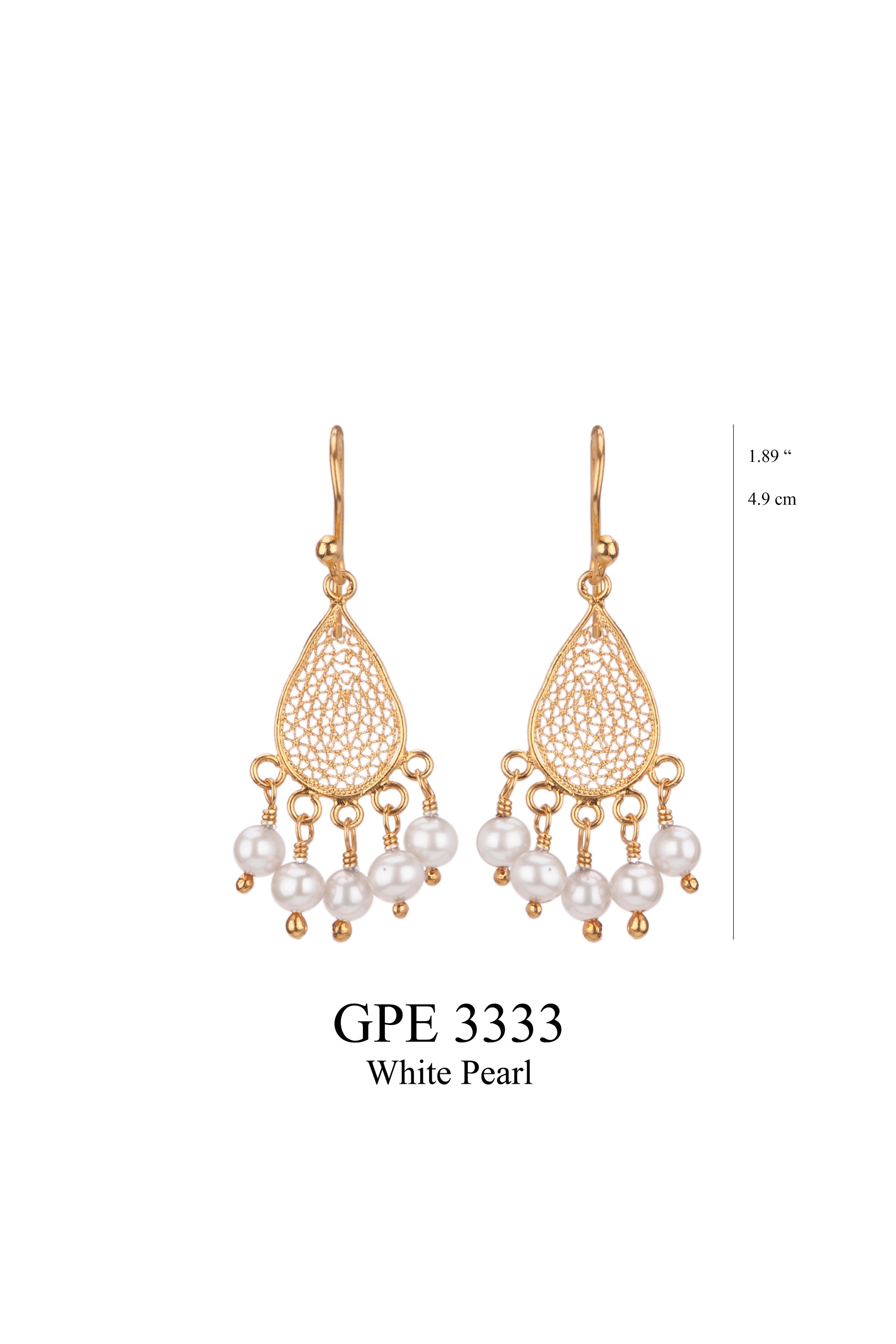 Small Teardrop gold filigree earrings - White Pearl