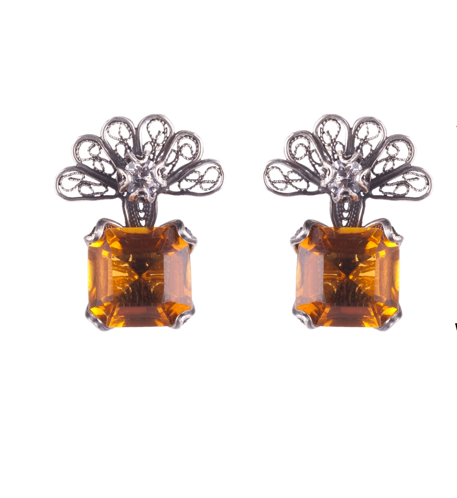 Zinnia flower earrings - amber yellow