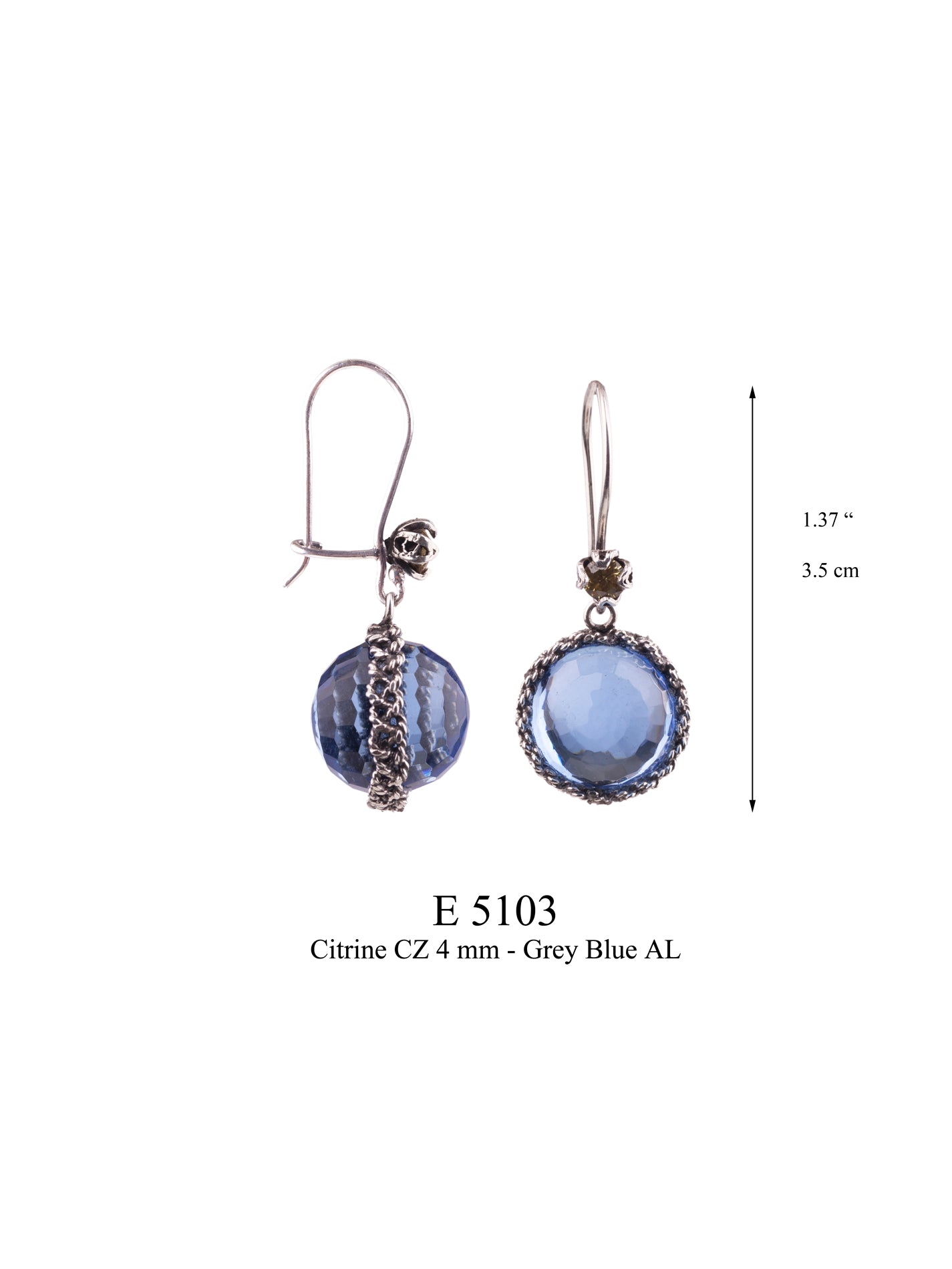 Morning Dewdrop earrings - Grey Blue Aqua Lemuria with Citrine CZ