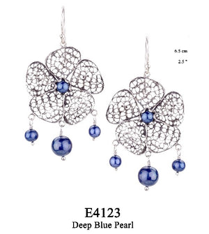 Phlox flower earrings - blue pearls