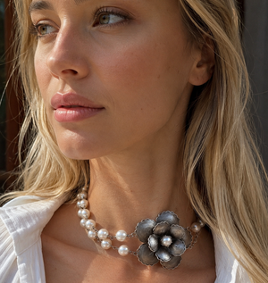 Double Pearl Rose Necklace - C5150