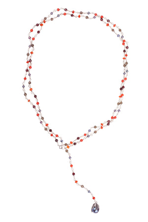C5193 Carnelian Grey Pearl, Smokey Topaz, Red Coral & Garnet Necklace