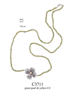 Garden Reverie Necklace Green Pearl Yellow CZ