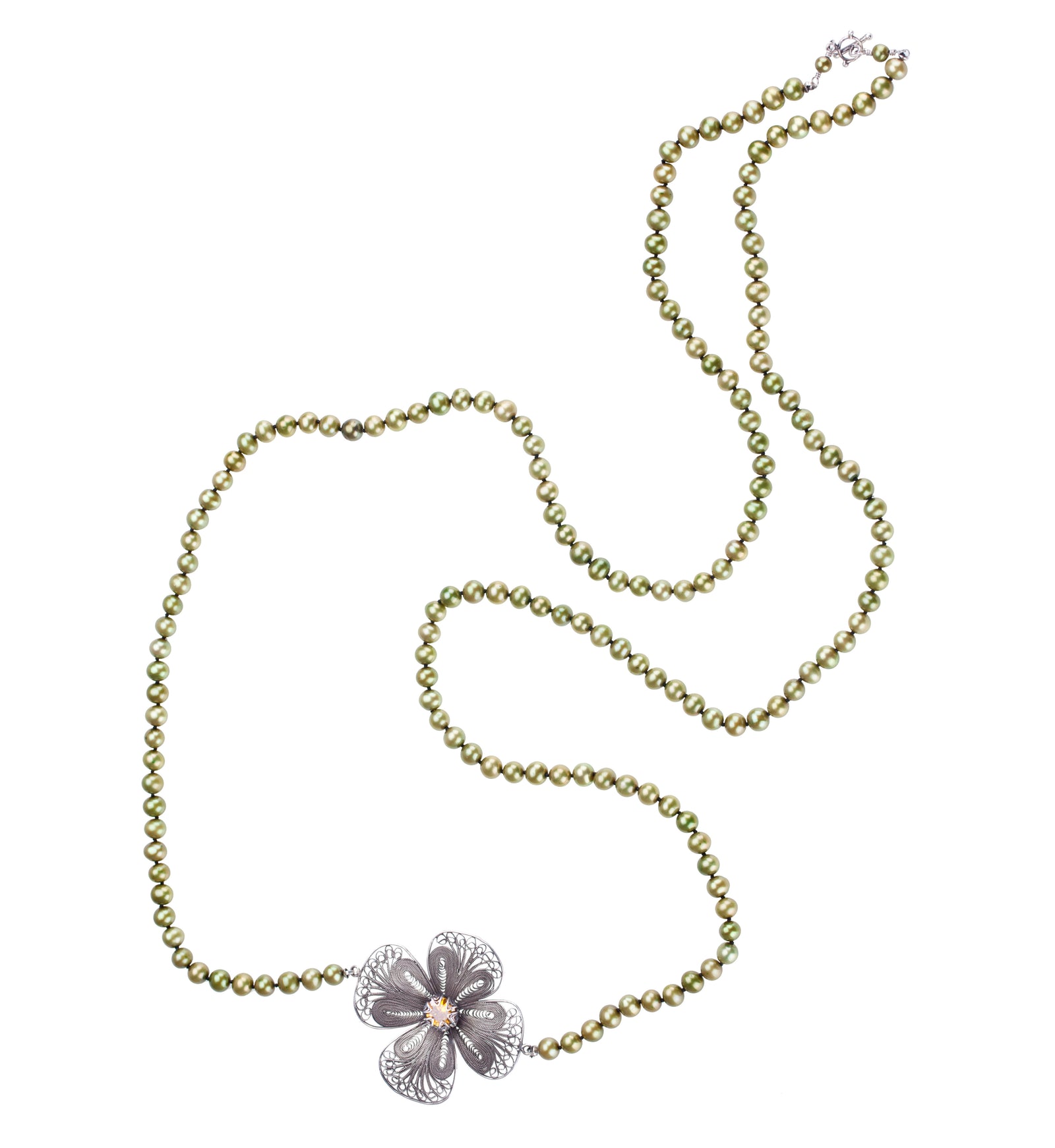 Garden Reverie Necklace Green Pearl Yellow CZ