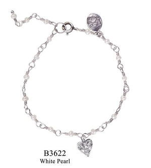YC Heart Bracelet - white  pearls