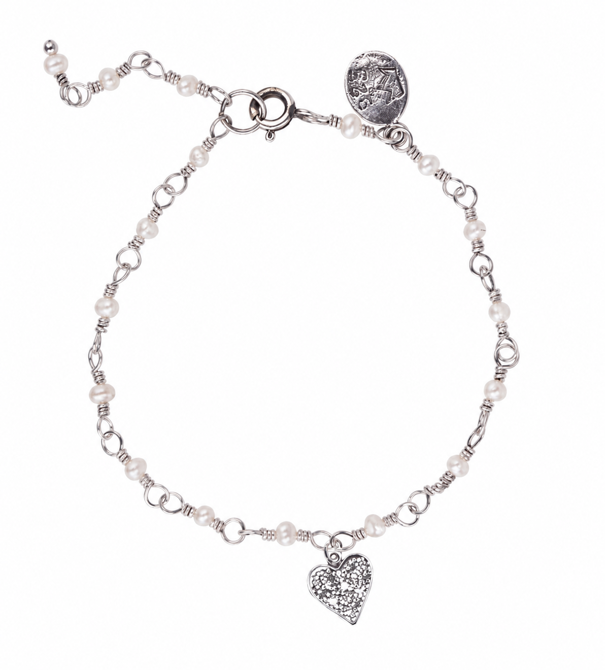 YC Heart Bracelet - white  pearls