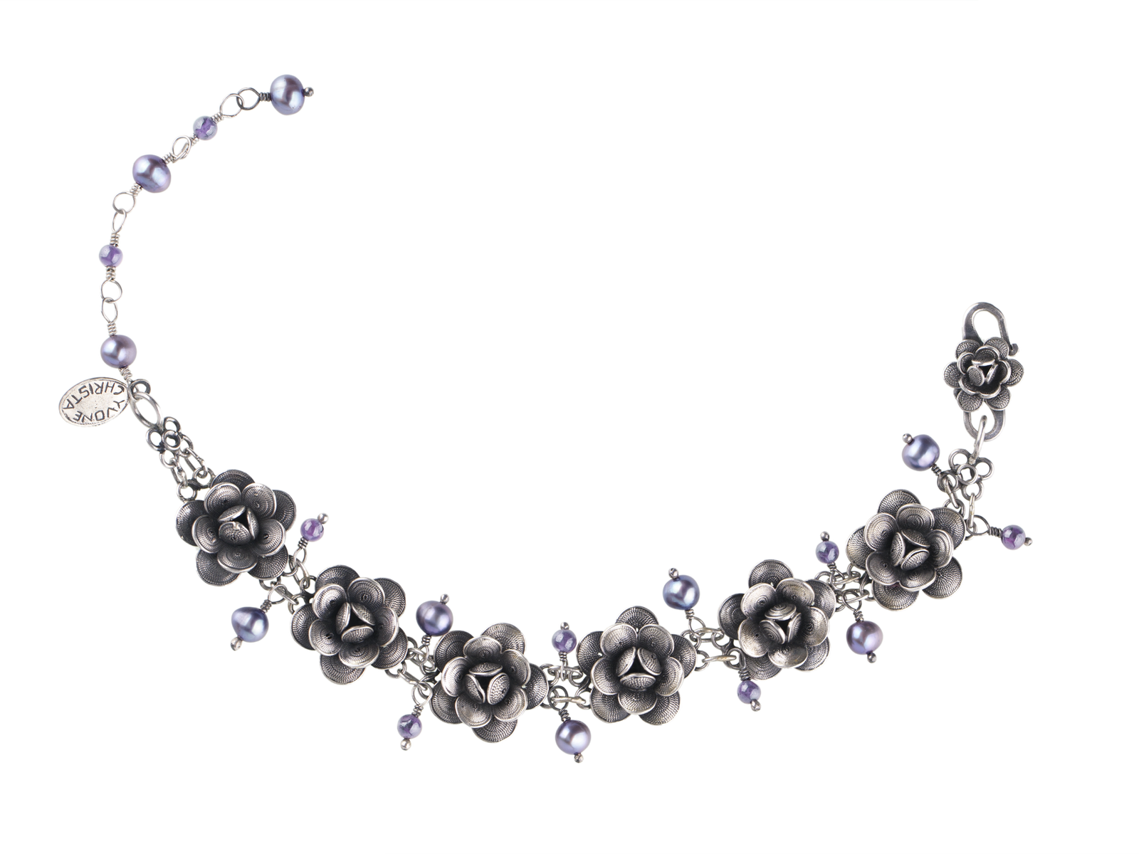 Bracelet Fleur Filigrane -Lavande/Perle ✿ 