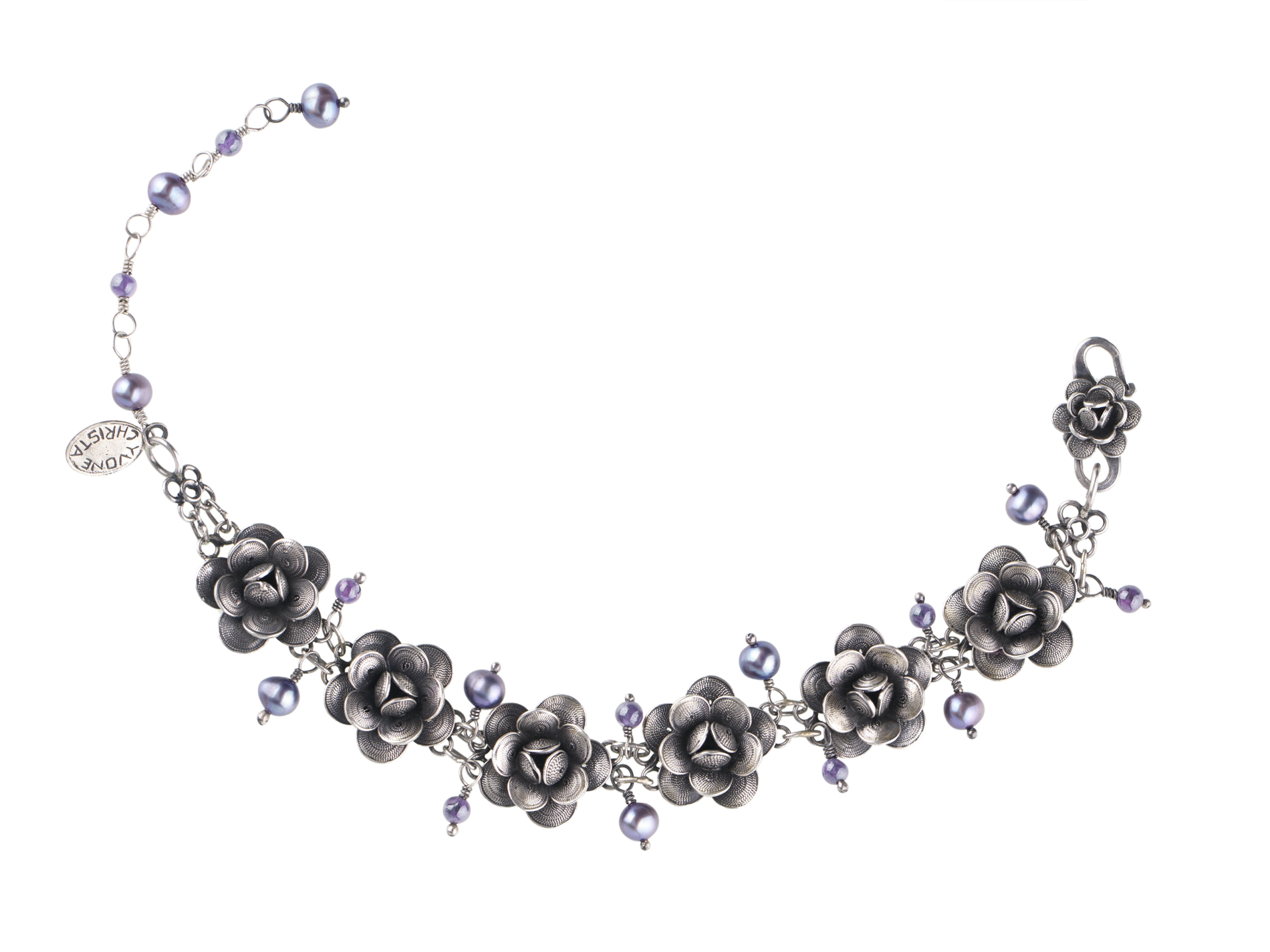 Bracelet Fleur Filigrane -Lavande/Perle ✿ 