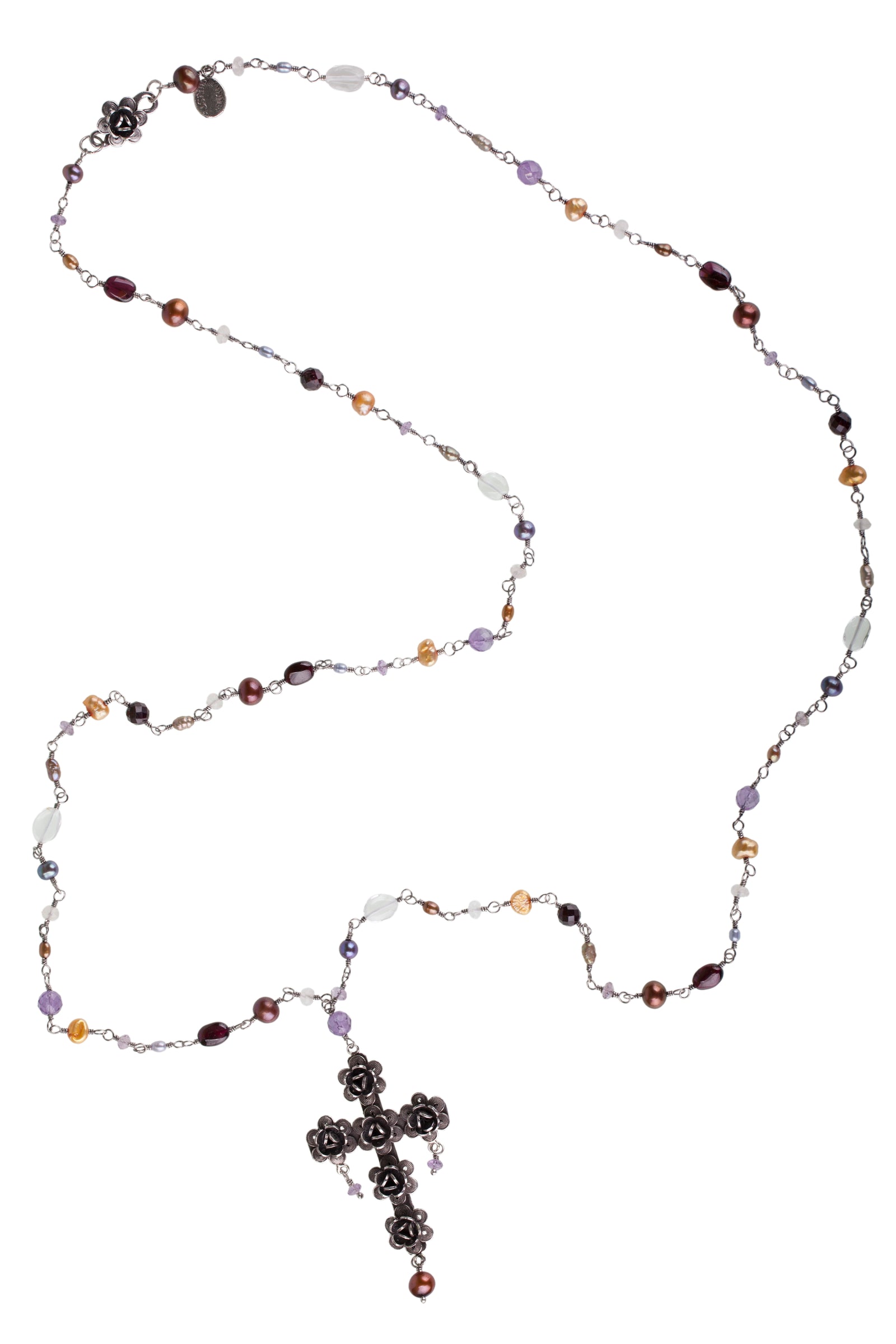 Multi-Gemstone Cross Necklace