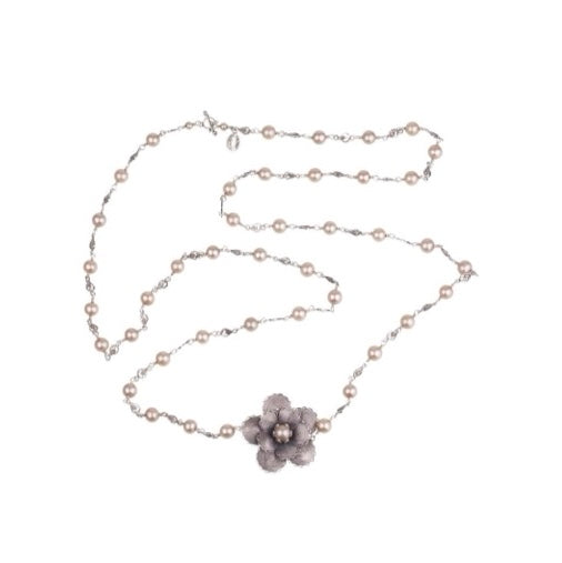 C5193 Cream Pearl & Silver Filigree Necklace