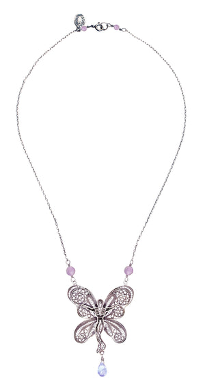 Lavender Butterfly Filigree Necklace