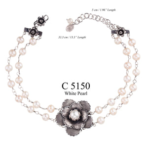 Double Pearl Rose Necklace - C5150