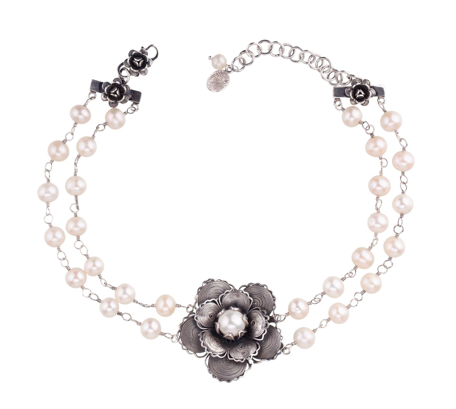 Double Pearl Rose Necklace - C5150