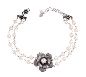 Double Pearl Rose Necklace - C5150