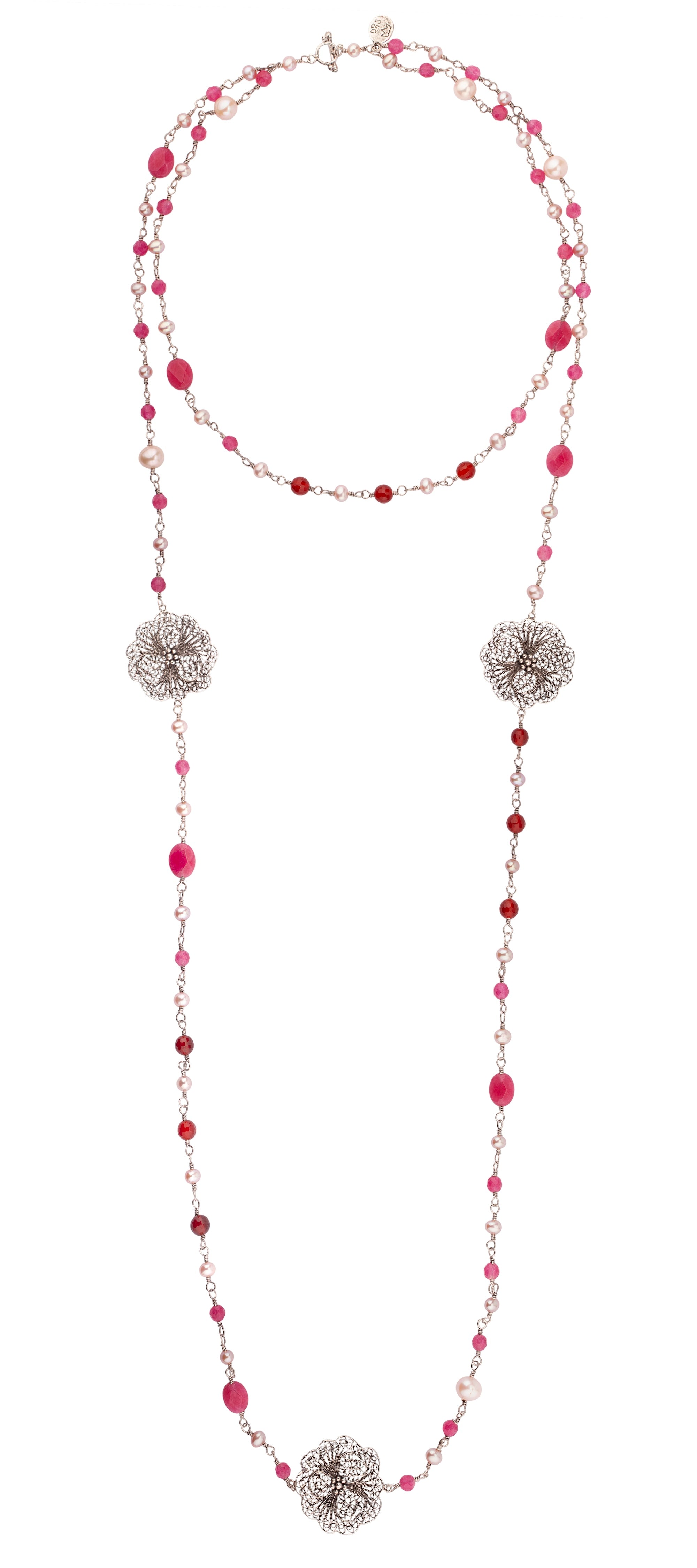 Collier Collection Hilma - Fuchsia, Cornaline, Perle Rose ✿ 