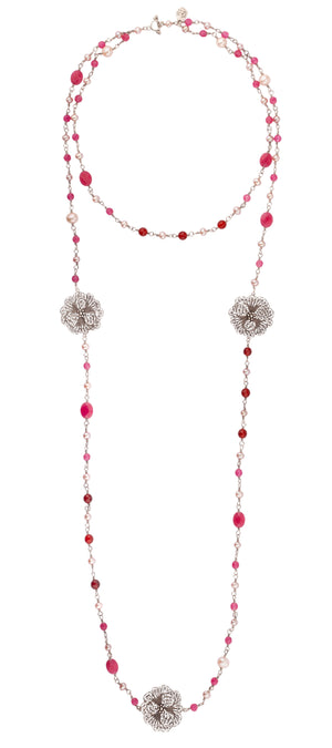 Hilma Collection Necklace  - Fuchsia, Carnelian, Pink Pearl ✿