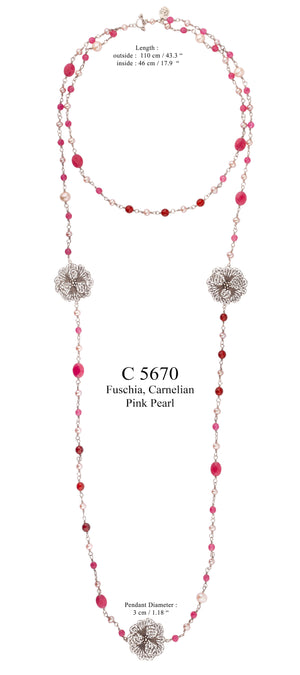 Collier Collection Hilma - Fuchsia, Cornaline, Perle Rose ✿ 