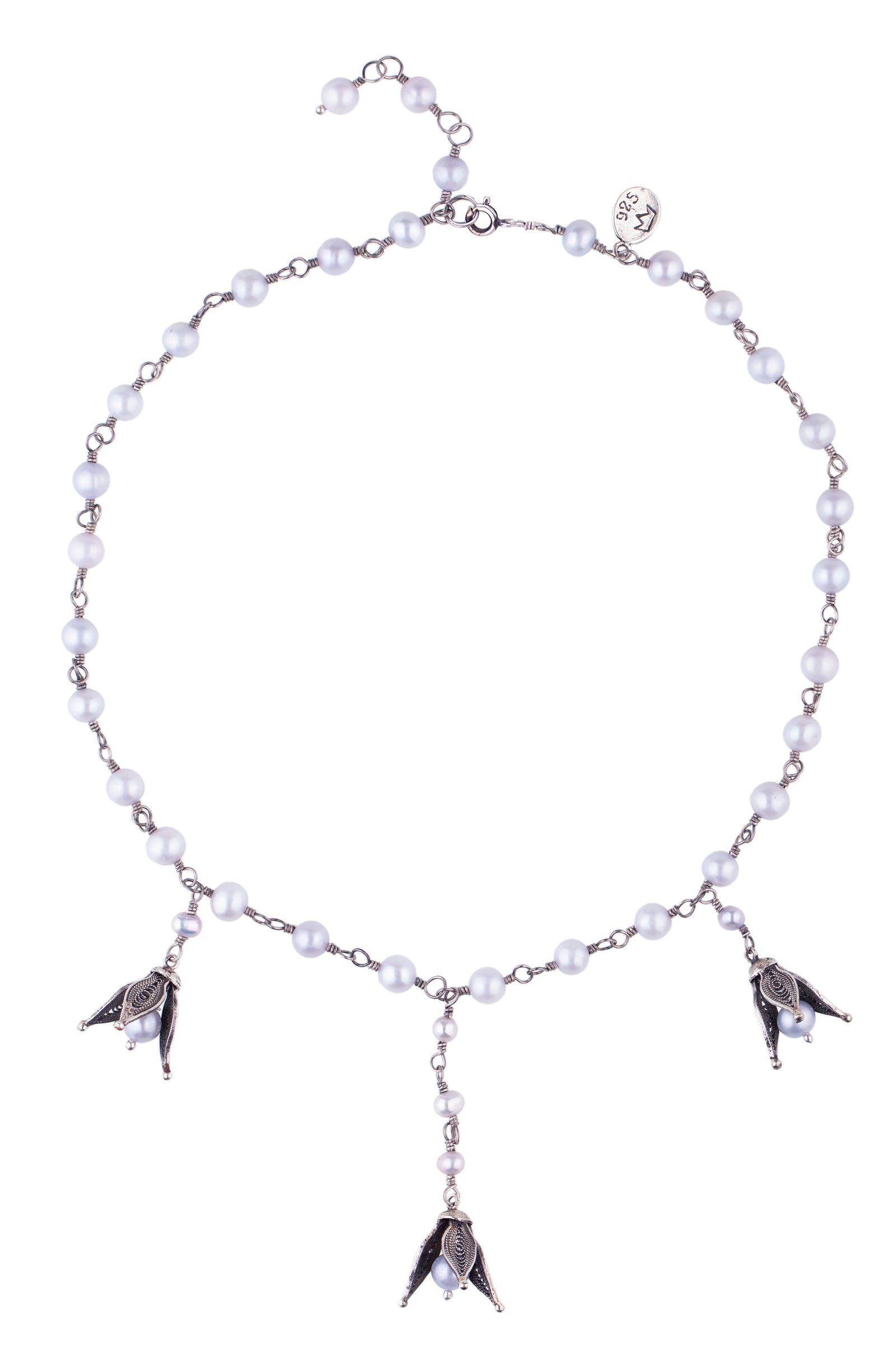 Snowdrops Necklace - Ice Blue Pearl