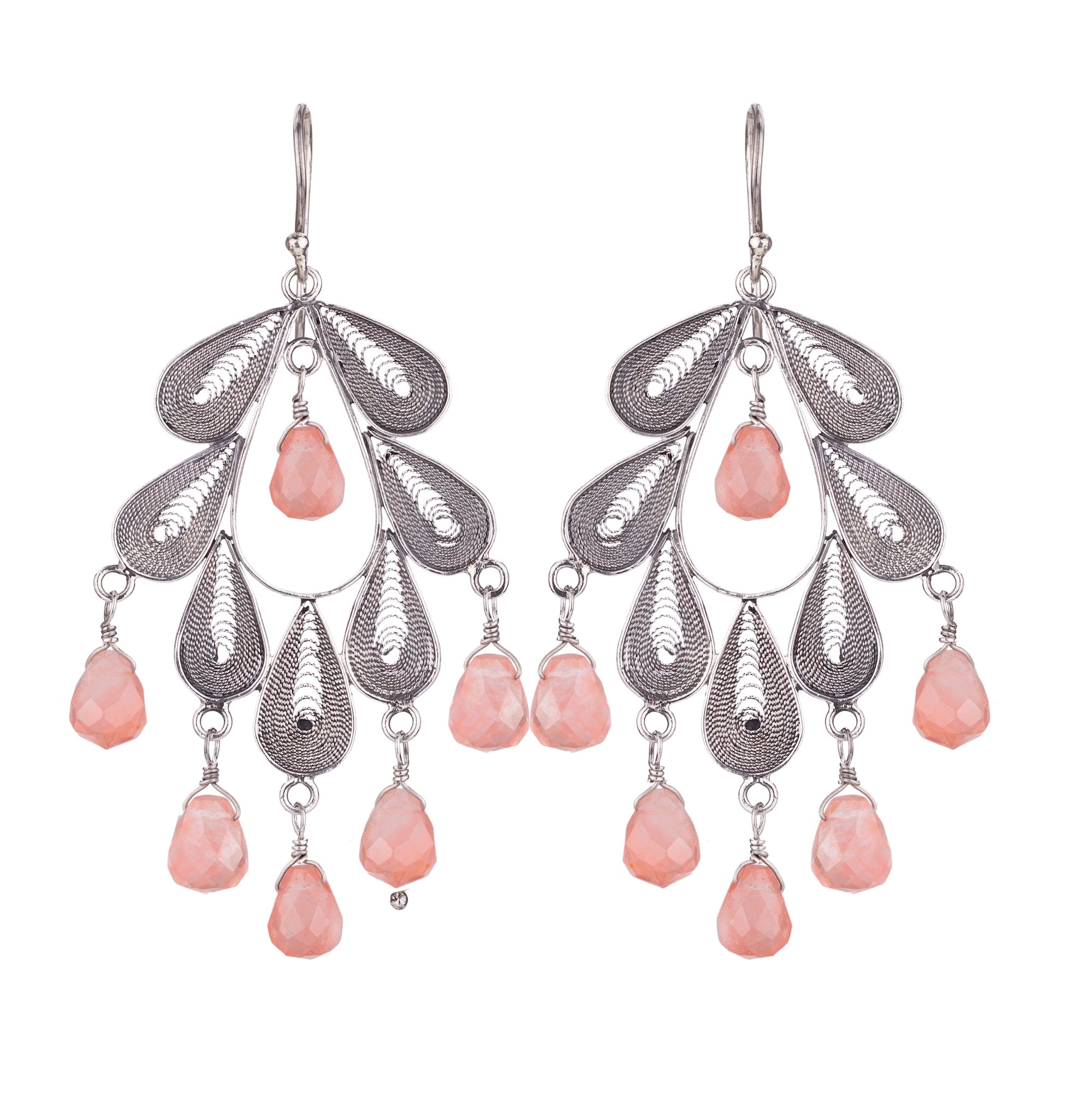 Classic Leaf Chandelier Earrings - Cherry Quartz