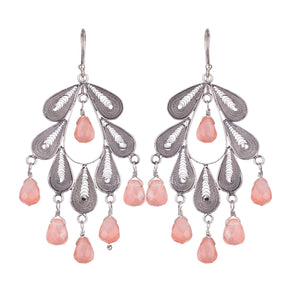 Classic Leaf Chandelier Earrings - Cherry Quartz