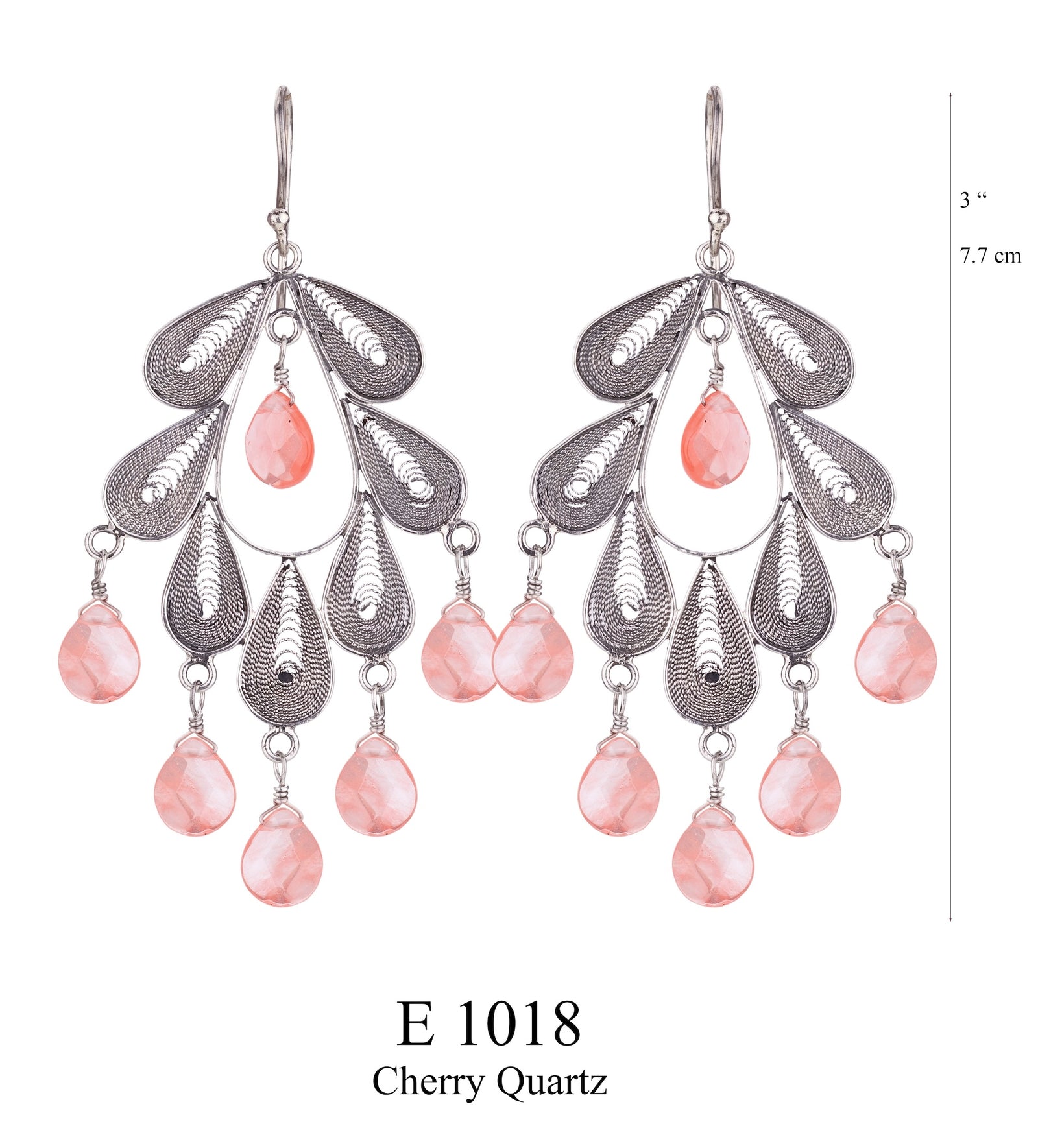 Classic Leaf Chandelier Earrings - Cherry Quartz