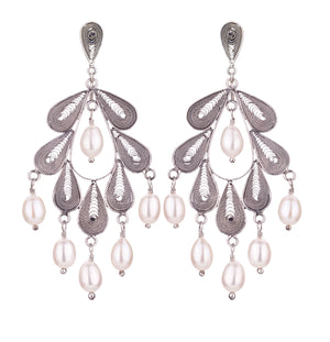 Classic Leaf earrings - post with White Pearls