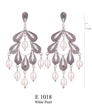 Classic Leaf earrings - post with White Pearls