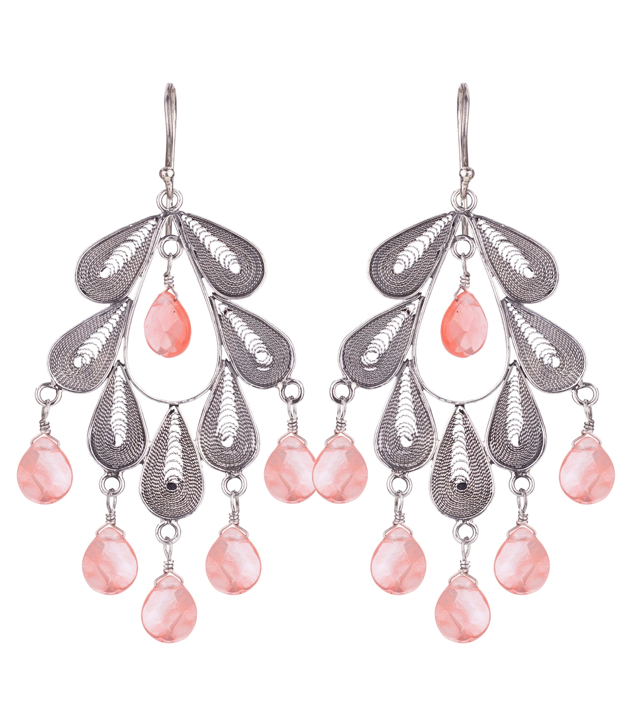 Classic Leaf Chandelier Earrings - Cherry Quartz