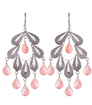 Classic Leaf Chandelier Earrings - Cherry Quartz