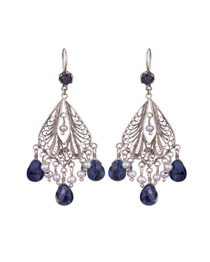 Chandelier Manor earrings - Sodalite and Ice Blue Pearls  ✿