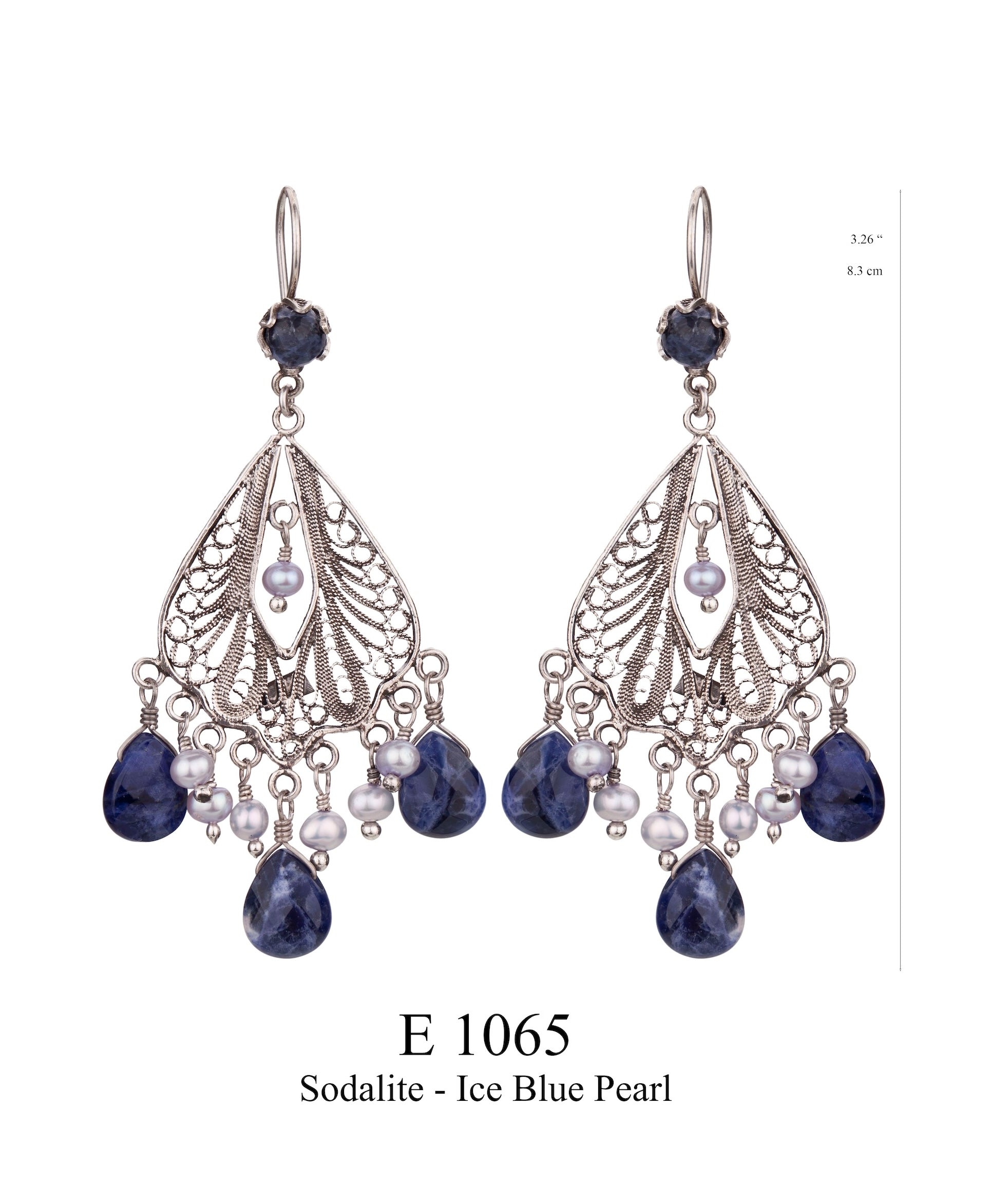 Chandelier Manor earrings - Sodalite and Ice Blue Pearls  ✿