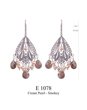 Autumnal Glow Earrings - Cream Pearl/Smoky Topaz ✿