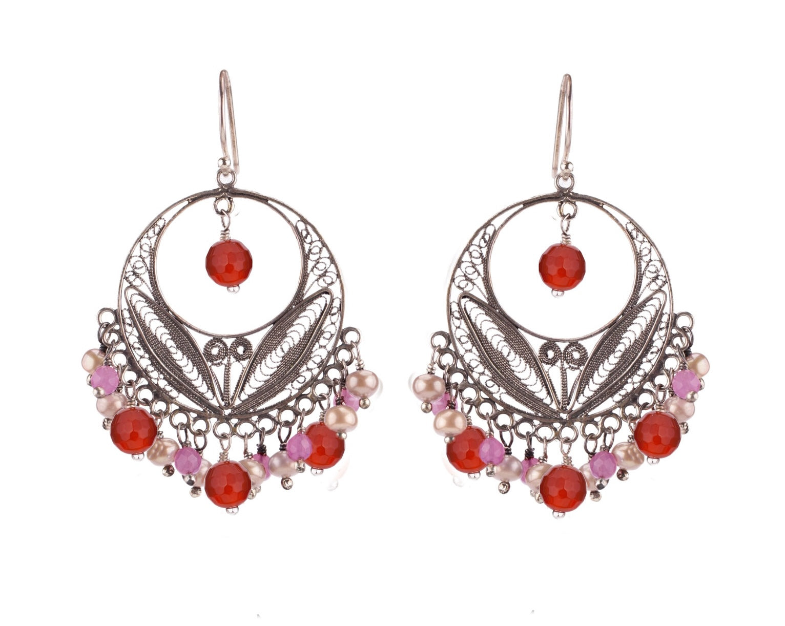 Summer Fiesta Chandelier Earrings - Carnelian & Pearl