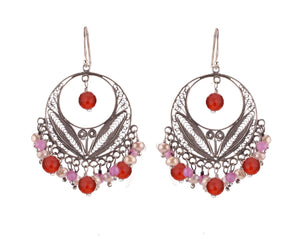 Summer Fiesta Chandelier Earrings - Carnelian & Pearl