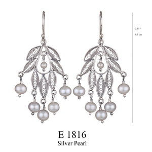 Leaf Cluster Earrings Silver Pearl -  E1816 SP