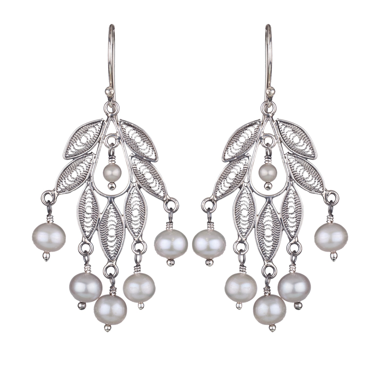 Leaf Cluster Earrings Silver Pearl -  E1816 SP