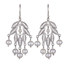 Leaf Cluster Earrings Silver Pearl -  E1816 SP