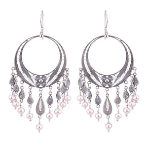 Pink Pearl Filigree Chandelier Earrings