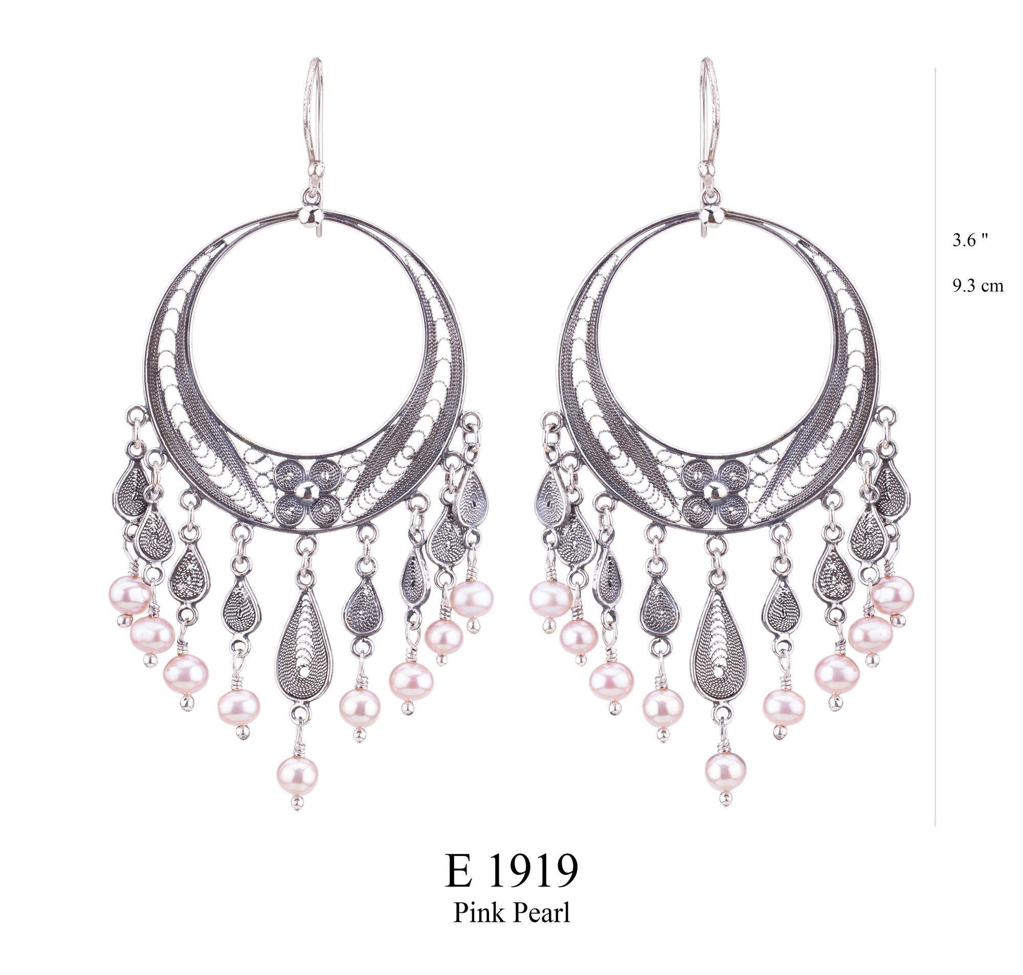 Pink Pearl Filigree Chandelier Earrings