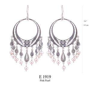 Pink Pearl Filigree Chandelier Earrings