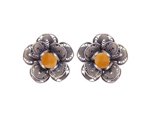 Rose stud earrings - Yellow Jade